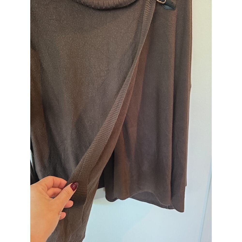 Napa Valley Brown Cowl Neck Buckle Wrap Sweater S/M Chocolate Knit Pullover - Picture 6 of 9